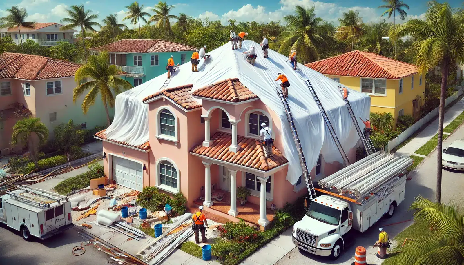 shrink wrap for roof damage on Florida home after storm